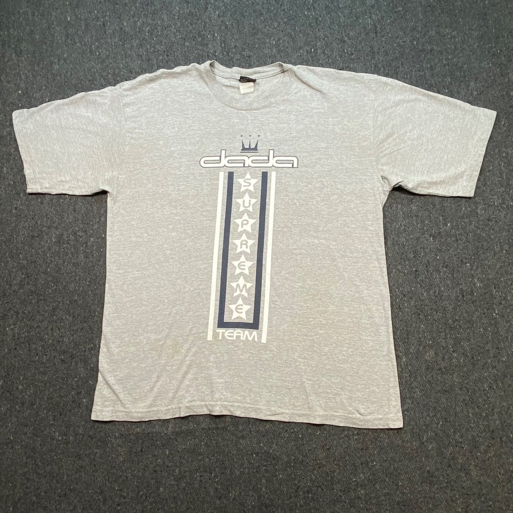 VTG 90's Dada Supreme Mens Gray Hip Hop Supreme Team Graphic T-Shirt Distressed